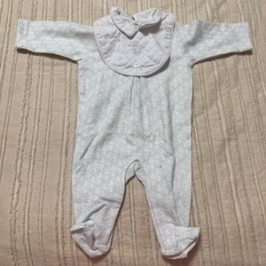 NWT Baby Dior Quilted Bib Footed One-Piece in Pale Blue and White Logo